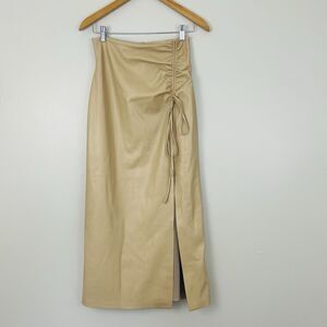 Nanushka Malorie Vegan Leather Skirt in Eggshell Midi Length